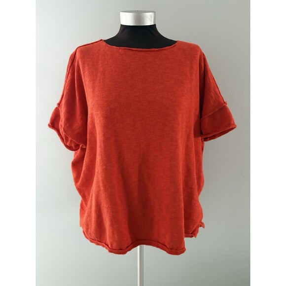 Free People Beach Sweater Size Small Orange Boxy Pullover Oversize Lagenlook - Picture 1 of 14